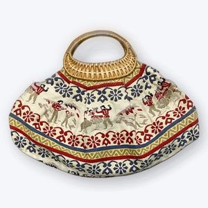 Vintage Catchall Bag with Wicker Handles